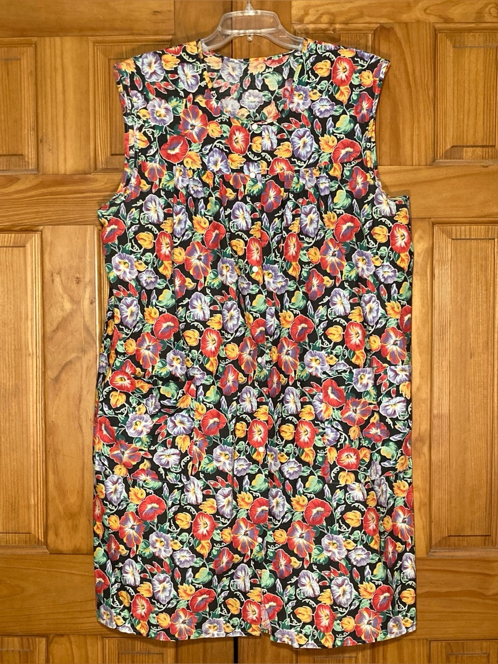 NWOT Sleeveless Snap Front Housecoat Duster Nightgown Vintage 90s Red Black Sz L